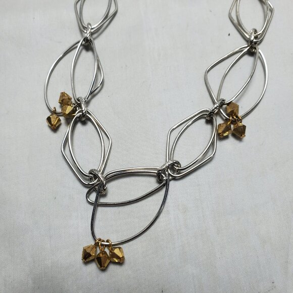 Bijou Silver Abstract Link Chain Necklace with gold faceted beads - Picture 4 of 9
